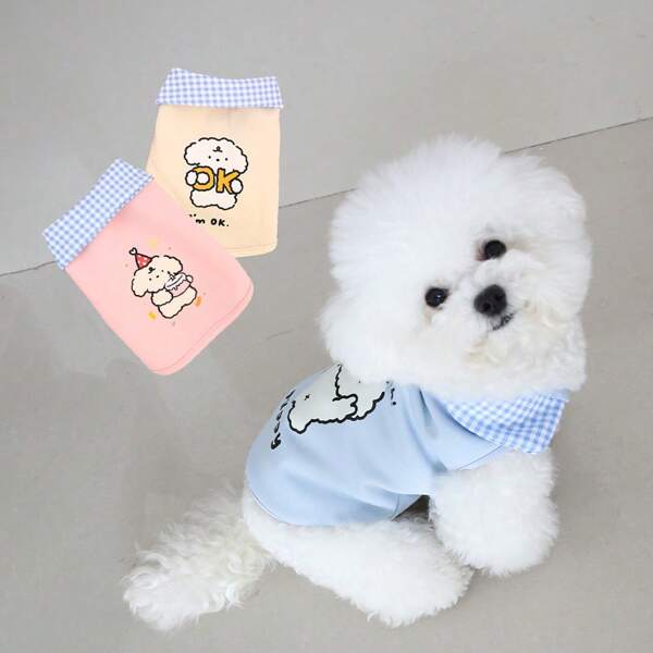 Camisa de tipo polo con estampado de cuadros, accesorio de vestir para perros y gatos pequeños en primavera/otoño