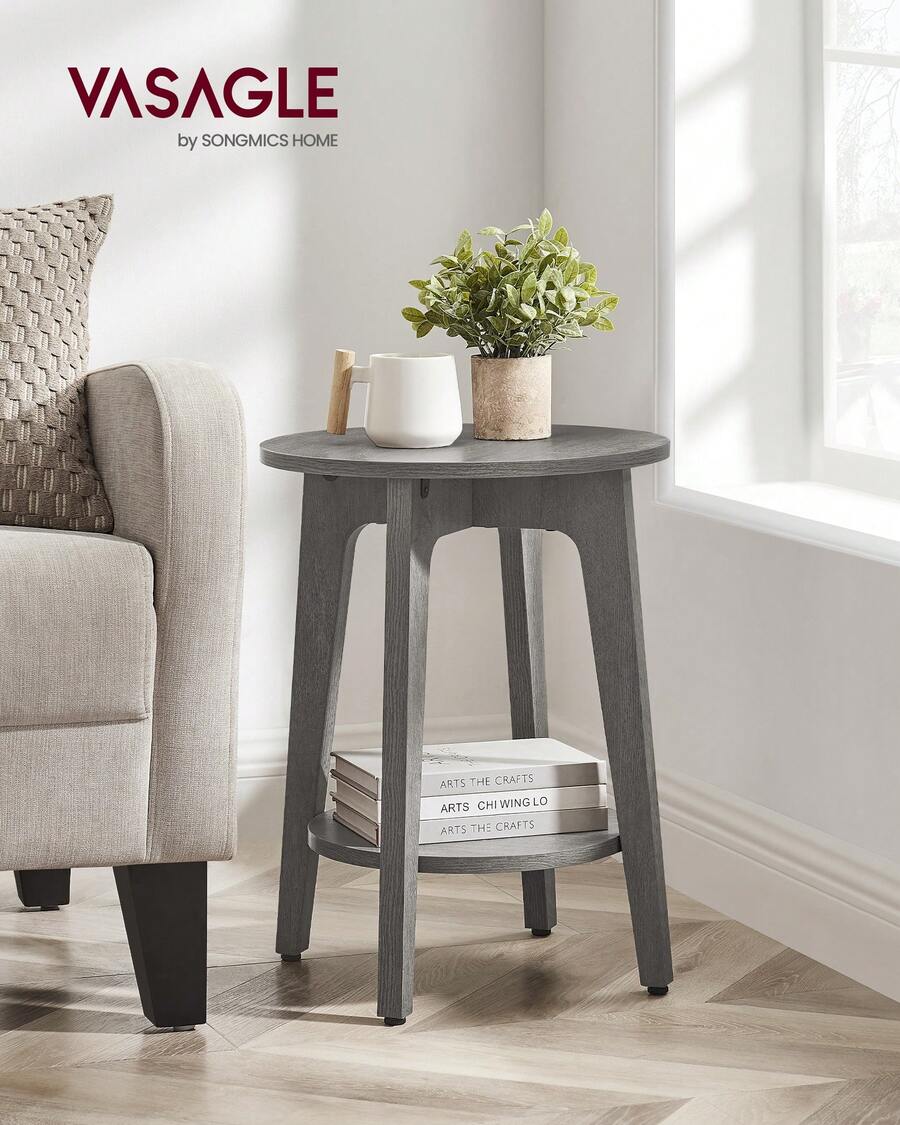 VASAGLE Round Side Table With Lower Shelf, End Table For Small Spaces, Nightstand For Living Room, Bedroom 15.8 X15.8 X 19.7 Inches - 深灰色 - 查看 1