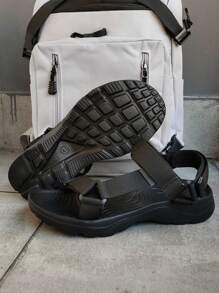 Men's Casual Fabric Sandals, Anti-Skid Hook & Loop Fastener Summer Beach Sandals For Outdoor Walking