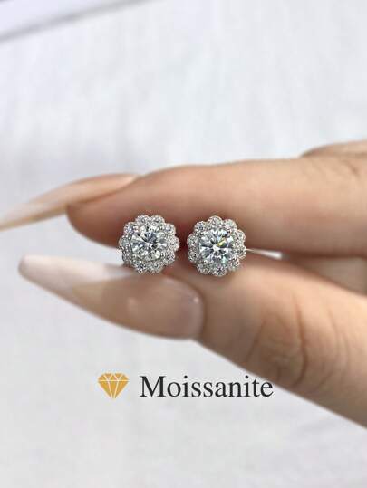 1 par utsökta runda örhängen med heldiamant, inlagda moissanit, 0,5 karat, S925 sterlingsilver, evigt löfte för kvinnor, eleganta smycken, gåva, brudsmycken