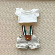 (Doll Clothes Only) For LABUBU 1st, 2nd, 3rd Generation 15cm/17cm Pendant LABOBOs Clothes, Labobo Doll Striped Overalls Fashionable Changeable Outfit, Glasses, Versatile Set - Multicolor - View 3