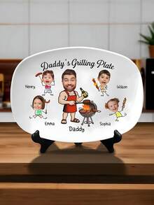 Custom Photo Grill Tray Personalized Grill Platter With Custom Text Cartoon Family Characters Father's Day Gift For Dad Custom Name Family Photo Grill Tray Unique Home Kitchen Decoration Outdoor Party Tableware Fun Custom Tray For Dad Birthday Anniversary Gift For Husband Grandpa From Kids, Multi-Functional, Stylish, High-Quality, Unique, Tea Room, Home, Office, For Anniversaries, For Valentine's Day, For Mother's Day, For Father's Day, For Weddings, For Housewarming, Home & Living, Haunt Your Home, Souvenirs, Reusable, Adorable, High-Quality - Multicolor - View 3