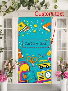 1 pieza Cortina de decoración de dibujos animados de vuelta a la escuela - Texto personalizable, diseño de lápiz y libro - No se requiere electricidad, adecuado para el aula, educación en el hogar, decoración de fiestas, tema del aula, decoración de bienvenida de fácil colgado, arreglo de eventos, impresión gráfica