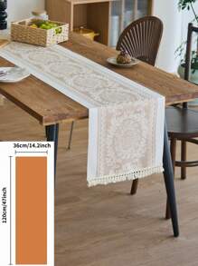 1 Stück Tischläufer im Boho-Stil, beige Blumenstickerei, selbstgemachte Küchen- und Esszimmer-Dekoration, rechteckig mit Quasten, geeignet für Feiertage, Geburtstage, Hochzeiten, Heimdekoration, Fotohintergrund