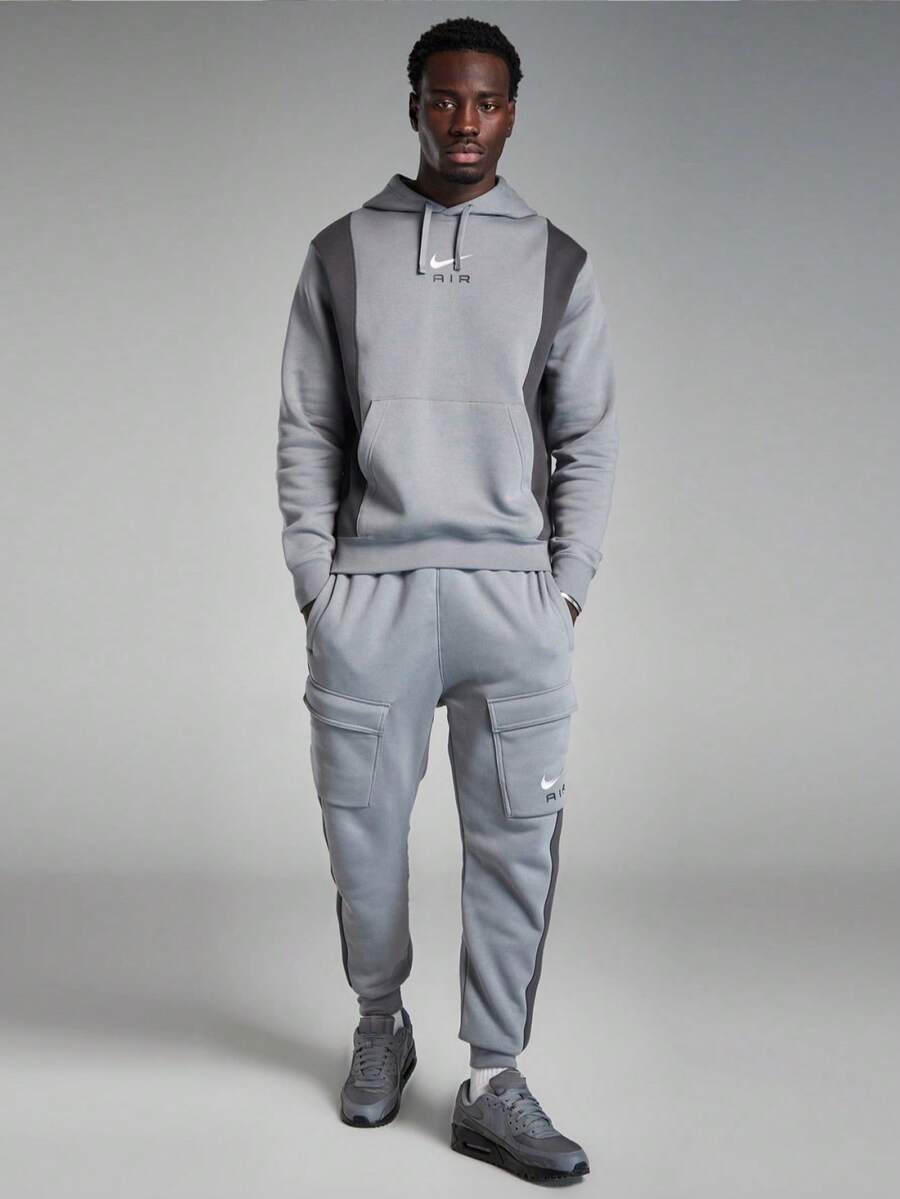 Nike Air Mens Overhead Tracksuit Full Set Panel Hoodie Pullover Sweatshirt Joggers - 灰色 - 查看 1