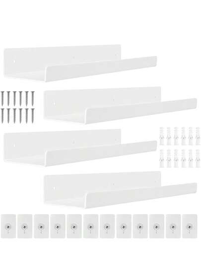 4 Packungen weiße Wandregale ohne Bohren erforderlich, 30 cm Acryl-Wandregal, für Badezimmer, Schlafzimmer, Wohnzimmer, Küche, Raumdekoration
