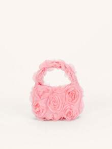 1pc Kids' Fashionable Rose Flower Mini Handbag, Versatile Pleated Petal Design - Handbags - View 2