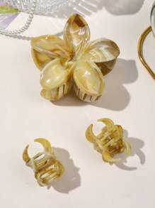 3-teiliges Set Boho-Stil Haarclips: 1 Plumeria-Design Haarspange, 1 Farbverlauf Marmor Muster Haarklammer, 1 Pony-Clip, geeignet für Frühlings- & Sommer-Strandurlaub Blumen Haarclips