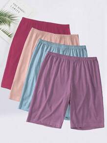 4 piezas Pantalones cortos de dormir informales para mujer talla grande, pantalones cortos de salón suaves y cómodos con cintura elástica en talla grande