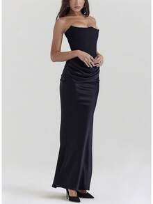 Slim Tube Top Long Dress Sexy Fashion Bandeau Backless Party Evening Dresses For Women Clothing - 黑色 - 查看 5