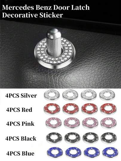 4 stuks/2 stuks glinsterende stickers voor de binnenkant van de autodeursloten, strass-steentjes voor de afdekking van de deursloten, compatibel met A-klasse/B-klasse/C-klasse/E-klasse GLC GLA GLK GLA, stijlvolle autoaccessoires voor dames en heren, decoratie met strass-steentjes voor de trekstang en bouten, kristallen autostickers