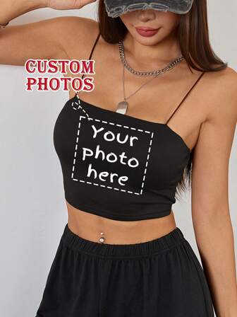Custom Short Camisole, Women's Custom Camisole - Add Your Own Pattern (Selfie/Pattern/Logo/Pet/Family Photo, Etc.) To Design Your Own Personalized Printed Camisole As A Gift For Girlfriends, Dating Couples, Etc. Comfortable And Casual, Women's Camisole, Custom Print, Custom Camisole, Custom Tops