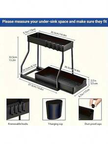 Aoshet 2 Tier Under Sink Storage Organizer, Kitchen Organization And Storage,Plastic Sliding Drawer, Multi-Purpose Rack For Bathroom & Kitchen, Black/White Cabinet Organizer