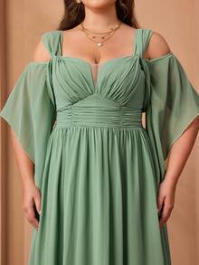 Mgiacy New Elegant Off-Shoulder Ruffle Chiffon Dress, Plus Size Bridesmaid Gown - màu xanh lá - Xem 6