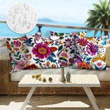 4pcs High Quality Outdoor Throw Pillows - Colorful Bohemian Floral Print, Twill Fabric With Zipper Closure, Machine Washable For Patio, Garden, Poolside Decor, Outdoor Relaxation | Decorative Cushions | Twill Weave Pillow, Outdoor Pillows