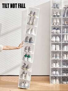 6/12pcs Thickened Transparent Shoe Boxes With Lid, Foldable Stackable Free Combination Shoes Rack, Plastic Sneaker Container, Space Saving Storage Organizer For Entryway, Bedroom, Home, Dorm, Transparent Shoe Storage Box - Multicolor - View 7