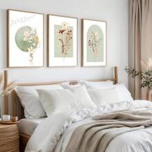3 套无框波西米亚风绿色野花墙面艺术海报帆布印刷简约日本植物花卉复古绘画适用于公寓、客厅、卧室、现代家居装饰 - 彩色 - 查看 2