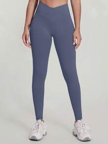 MASKERT "Yoga Pants" Women's High-Waisted Cross-Waist Design Tummy Control Workout Leggings, 7/8 Length For Pilates/Running/Dance