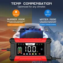 RJTianye 12V 10A Smart Pulse Car Battery Charger For Lead-Acid Batteries, Motorcycle & Auto