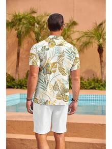 Mens Hawaiian Shirt Short Sleeve Floral Button Down Shirts Tropical Summer Beach Shirts Camp Collar Shirthalloween - W-棕櫚葉 - 查看 6