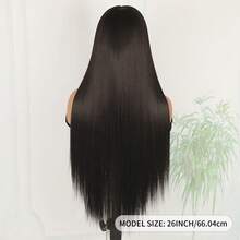 Long Silky Straight Natural Black Color Hair Glueless Full Lace Wigs High Ponytail Can Anywhere Part Heat Resistant Fiber For Fashion Women Girls Daily Party Use Replacement Wig Ready To Wear 26 Inch 180% Density HD Lace Free Part - 黑色 - 查看 4