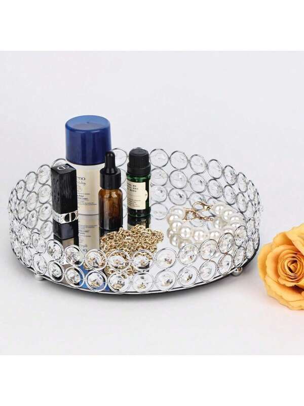 Round Mirror Tray For Dresser - Glass Vanity Tray For Perfume, Jewelry & Cosmetics, Decorative Home Organizer & Birthday Gift For Women & Girls