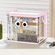 1pc Cartoon Storage Box, Foldable Dustproof Storage Rack, Transparent Zipper Storage Bag, Portable Handle Multi-Function Large-Capacity Toy Box, Suitable For Office, Home, Teacher Supplies, School Study, Stationery Supplies, Back-School Season Gifts,Back To School,School Supplies