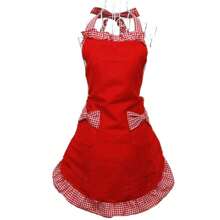 1pc Cute Polka Dot Bowknot Princess Style Apron, Adjustable Waist Strap, Single Pocket Design, Sleeveless Kitchen/Restaurant Uniform For Women