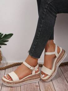 Women's Wedge Heel Hollow Platform Espadrilles Sandals, Woven Thick Bottom Waterproof Heel Summer Vacation Style Sexy, Suitable For Summer Wear, Fashion Increased Height Casual Open-Toe Sandals
