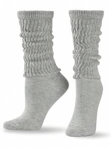 1/3/6双装女士纯色休闲宽松中筒袜，适合日常穿着，春秋季女士宽松针织袜，宽松袜，女士褶皱袜，女士短袜，女士中筒袜，圣诞礼物 - 白色 - 查看 4