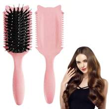 Cepillo definidor de rizos, cepillos para el cabello rizado, cepillo de estilo rizador para peinar y dar forma a los rizos en todos los peinados para reducir el tirón, color rosa