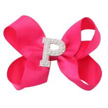 1 pieza Lazo con letra gigante brillante para niñas con perlas falsas y strass - Clip de cocodrilo elegante color rosa intenso - Accesorio de pelo dulce y lindo, regalo ideal para fiestas y festividades