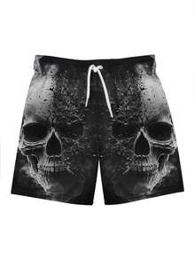 Quần dài đi biển nam in hình đầu lâu, thích hợp cho bơi lội, kỳ nghỉ hè, quần short Hawaii thường ngày, dây rút điều chỉnh, một lớp, nhanh khô. - Nhiều màu - Xem 3