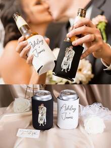 1pc Customized Photo & Text Can Coolers, Personalized Wedding Guest Gifts In Bulk For Guests, Anniversary Party Gifts, Vintage 1984 Can Sleeves, Can Insulators, Drink Racks, Wedding Coolers, Customized Special Gifts For Her And Him, Mom And Dad, Best Friends, Interesting Birthday Gifts - Multicolor - View 2