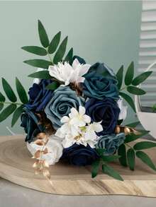 1pc Gorgeous Color Block Design Wedding Bouquet, Bride/Bridesmaid Handheld Flower, Roses With Ribbons & Lace Valentine's Day Accessories - White - View 7