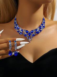 1 Paar Ohrringe + 1 Halskette elegantes Schmuckset mit eingelegtem schwarzem Zirkonia, Symbol für Schönheit und Eleganz, Partyaccessoires