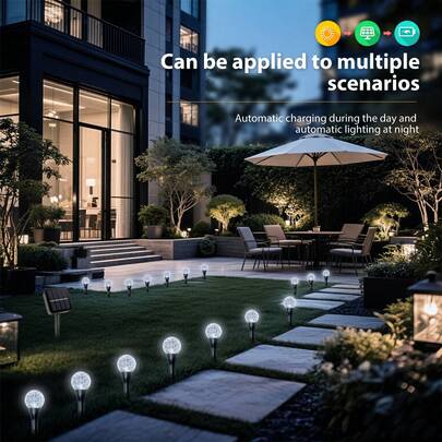 Outdoor Solar Bubble Ball Path Lights (Ground-Inserted), Solar Guide Lights With 10/20/30 Plastic Bubble Beads, Featuring 8 Flashing Modes, Waterproof, Auto-On At Night, Suitable For Campus Trails (Back-To-School Season), Gardens, Lawns, Pool Sides And Other Multi-Scene Decorations.
