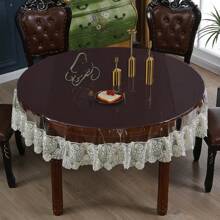 1pc Premium Transparent Thin PVC Tablecloth With Beige Lace Big Flower Edge, Round, Elegant & Practical For Party, Wedding, Birthday, Christmas And Daily Use, Size Options: 59.0/70.9/78.7 Inch