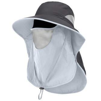 Women Outdoor Wide Brim Sun Hat With Neck Face Flap,UPF 50 Protection Fishing Hiking Garden Work Hats With Ponytail