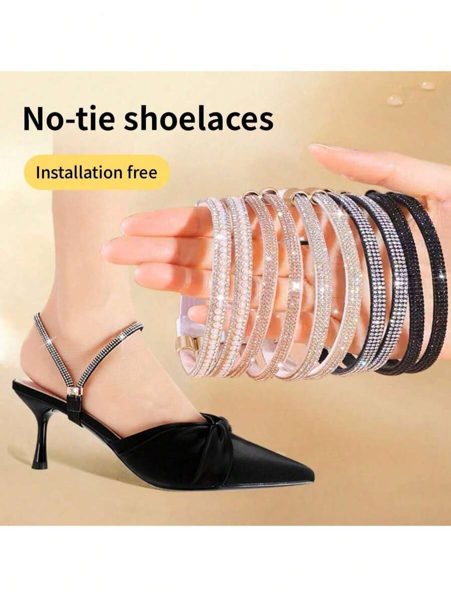 1 Pair Women High Heels Anti-Slip Lace-Free Shoelaces Fixed Buckle Rhinestone Decorative Shoe Accessories - Multicolor - View 1