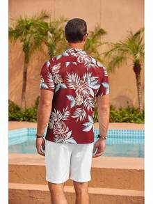 Mens Hawaiian Shirt Short Sleeve Floral Button Down Shirts Tropical Summer Beach Shirts Camp Collar Shirthalloween - 紅葉 - 查看 2