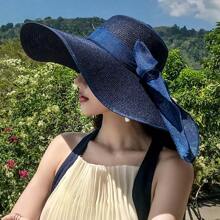 1 pièce Chapeau de soleil de plage élégant à nœud papillon blanc et ondulé pour femme, protection contre le soleil pour les vacances