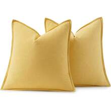 Local Delivery- Decorative Linen Pillow Covers 18x18 Inch Natural Beige ​Boho Farmhouse​ ​Neutral Couch Throw Pillows For Bed Pack Of 2 Accent Outdoor Pillowcase Modern Sofa Cushion Livingroom Home Decor - 黃色 - 查看 6