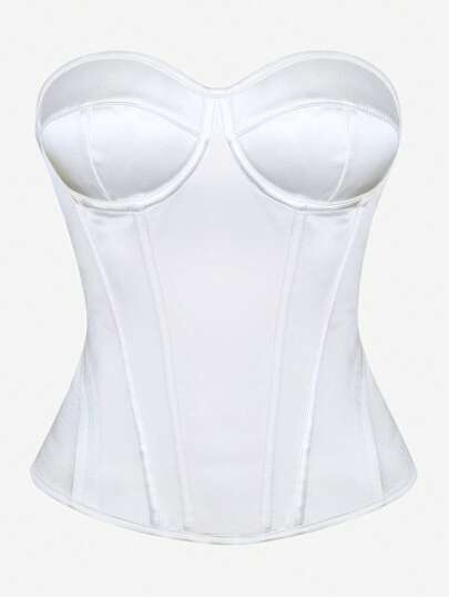 Solid Color Corset Top, Shapewear Bustier, Slim Fit Tight Bodice, Strapless Crop Top For Women, Suitable For Evening Party, Ball, Halloween Performance