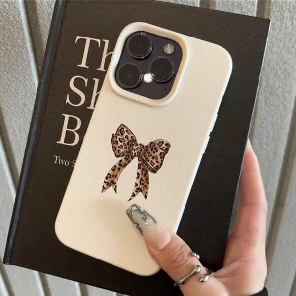 Capa de celular com laço e estampa de leopardo, material TPU, 1 peça, compatível com iPhone//Redmi