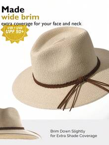 1 件度假休闲编织爵士帽草帽 - 米色+麻花裝飾 - 查看 4