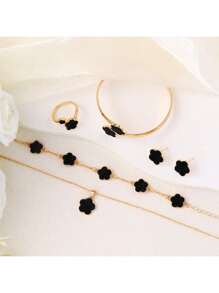 5pcs Radiant Clover Jewelry Set, Acrylic Bracelet, Necklace, Ring, Earrings And Bracelet For Women