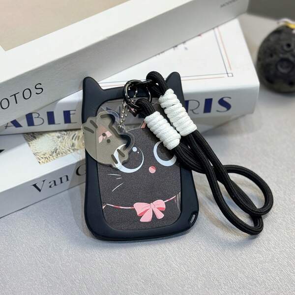 Porta-cartões de ônibus estudantil simples com estampa de gatinhos. Ele pode guardar cartões de metrô, cartões de campus e também pode ser usado como capa protetora de documentos para guardar carteiras de identidade e evitar perdas.
