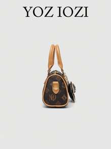 Bolsa de boliche vintage texturizada de lichia PU, bolsa de ombro versátil e moderna para mulheres, para deslocamento, escritório, outono/inverno
