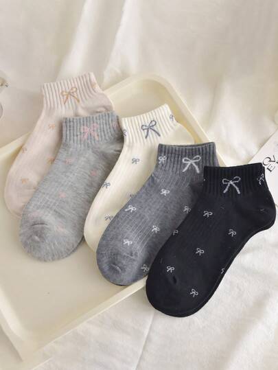 5/10 双女士蝴蝶结浅口短袜，时尚百搭，简约舒适，柔软透气，适合日常使用，春夏秋